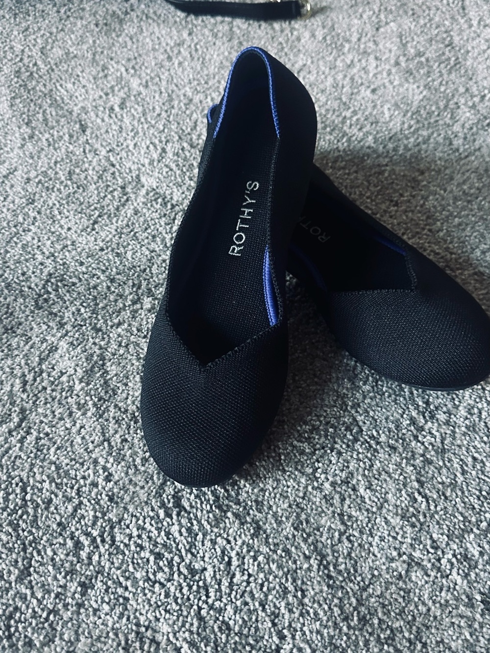 Rothy's Black Flats with Blue Trim